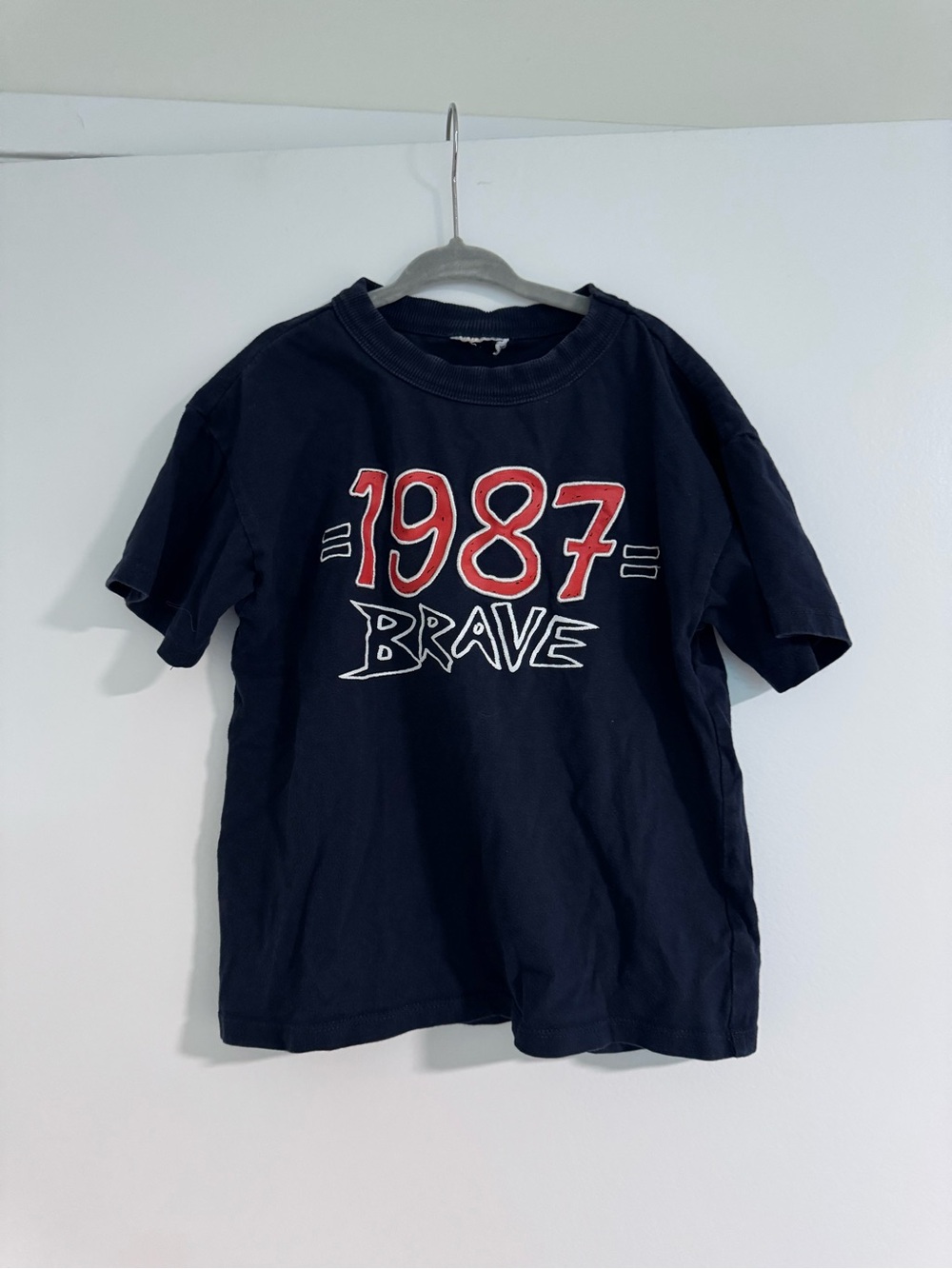 Cotton On Kids Navy Tee with Red & White 1987 Brave Graphic
